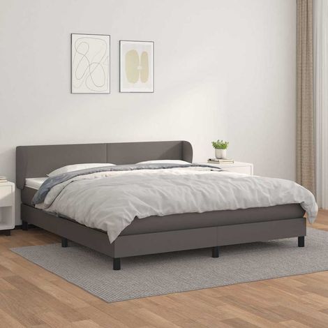 Sommier à lattes de lit avec matelas Gris 160x200 cm Similicuir (1/5)