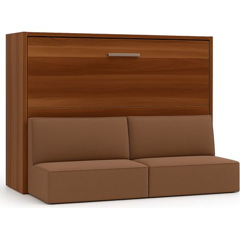 Lit escamotable horizontal avec banquette & coffres LOGIA Camel-160x200-Canapé Camel-Structure Noyer (1/5)