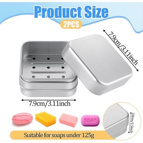 Boîte à savon, lot de 2 boîtes à savon en aluminium, boîte à savon de voyage avec égouttoir, porte-savon étanche en aluminium pur (1/4)