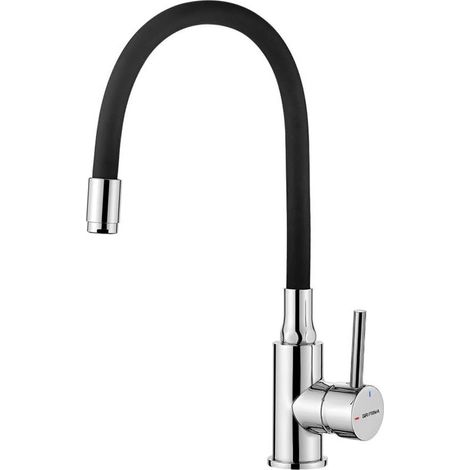 GRIFEMA G4002-2 Küchenarmatur mit 360° schwenkbarem, flexiblem Auslauf, massivem Messing, auslaufsicherer Keramik, elegantem Design, Chrom und Schwarz (1/5)