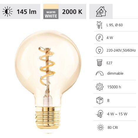 Eglo LED Globe G60 E27 4W amber Leuchtmittel (1/4)