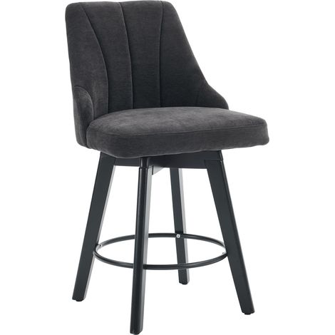 Tabouret de bar avec dossier en tissu gris, pivotant 360°, pieds en bois, 53x53,5x94,5 cm (1/5)