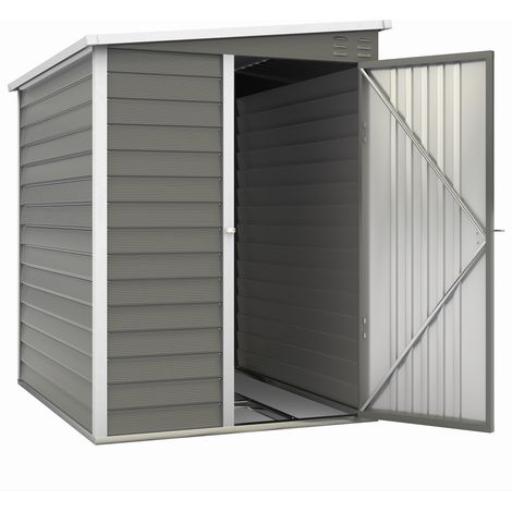 Abri de jardin en métal galvanisé, porte verrouillable, montage facile, 142 x 184 x 165/181 cm, gris
