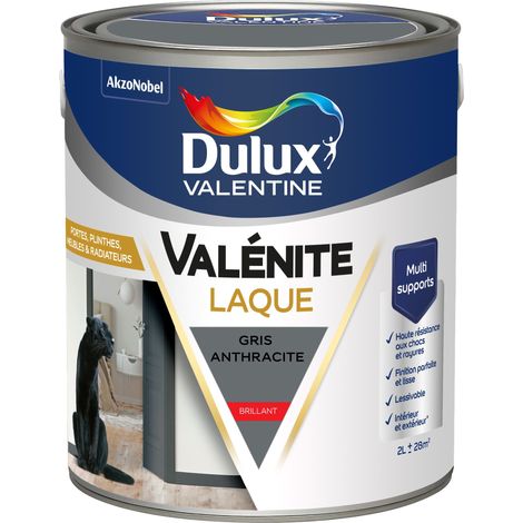 Dulux Valentine Peinture Laque Valénite Intérieur et Extérieur Multi-supports - Finition parfaite et lisse, Haute Résistance - Brillant Gris Anthracite 2 L