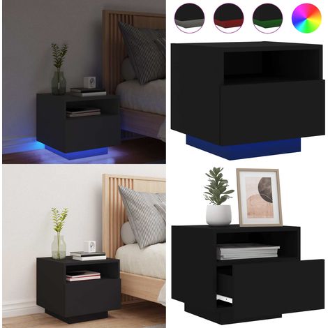 Nachttisch mit LED-Leuchten Schwarz 40x39x37 cm - Nachtisch - Wohnzimmermöbel - Schlafzimmerschrank - LED Beleuchtung - Holzmöbel - Home & Living (1/5)