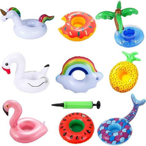 Portabicchieri Gonfiabili, Set di 9 Portabicchieri Gonfiabili per Piscina, Sottobicchieri Galleggianti con Pompa ad Aria, Portabicchieri Galleggianti Gonfiabili per Feste Estive in Piscina (1/5)