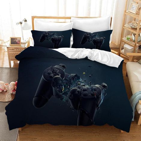 Parure de lit 3D Gamer en microfibre avec fermeture éclair, 2 taies d'oreiller 50x75 cm