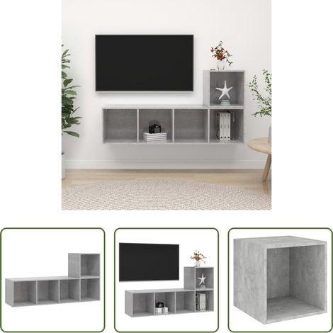 Rangement mur -  Ensemble de meuble TV 2 pcs Gris béton Bois d'ingénierie (1/5)
