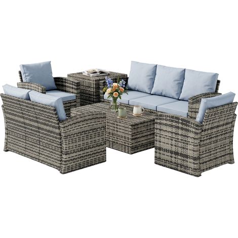 Outsunny Set da Giardino 6pz con 2 Tavolini, 2 Divani e 2 Poltrone Grigio