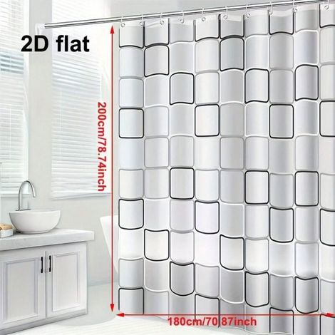 1 rideau de douche à motif géométrique 2D, sans perçage, avec crochets, décoration de salle de bain et séparateur de pièce 180200cm (1/4)