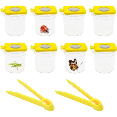 Boîte d'observation d'insectes avec loupe (6 pièces), récipient à insectes avec loupe et 2 pinces, boîte à insectes transparente pour enfants, pots à insectes portables