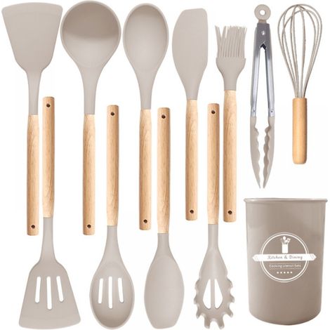 Utensilios De Cocina - Juego De 11 Piezas De Silicona Con Mangos De Madera - Para Sartenes Antiadherentes - 11 Unidades (1/5)