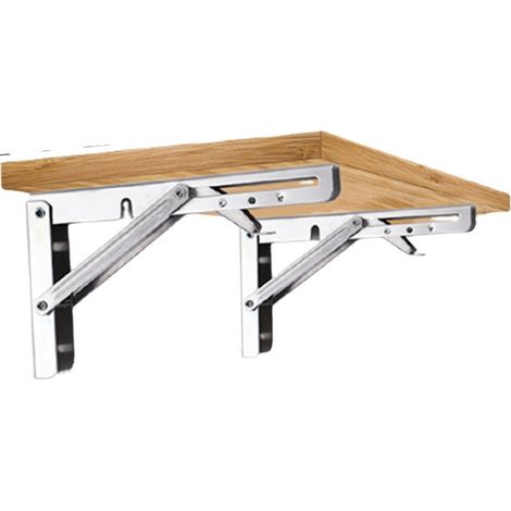 Support d'étagère pliant 8-12", support d'étagère mural pliable en acier inoxydable robuste, adapté au bricolage divers banc de travail peu encombrant avec vis d'installation.Lot de 2 (1/3)