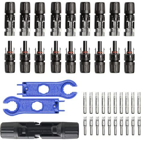 20 Pairs of Photovoltaic Connectors with 2 Blue Wrenches, IP67 Waterproof Solar Panel Cable Plugs for 2.5/4/6mm², Male/Female Solar Connector,PV Plug Systems with 20 Positive & 20 Negative Core(Black) (1/5)