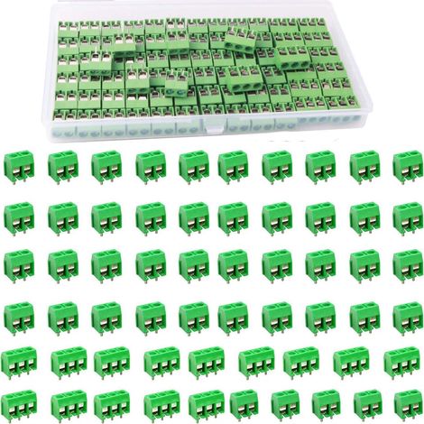 80 Pièces 300V 10A Bornier à Vis Connecteur à Vis de PCB (Vert) 2 Broches (Pin) et 3 Broches (Pin) (1/5)
