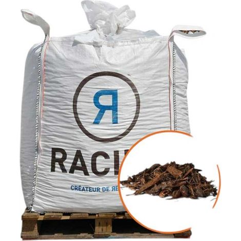 Racine – Paillage écorce de pin sylvestre 20/40mm – Big bag 1m3 – Densité 250 kg/m³ – Capacité de rétention 166 ml/l