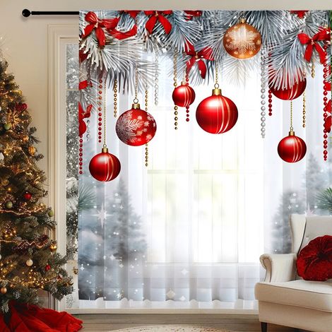 Rideau De Noel - Filtrant Lumiere - Imprime Art Deco - Poche Pour Tringle - Résistant Aux Uv - 130 X 129 Cm - 1 Unite (1/5)
