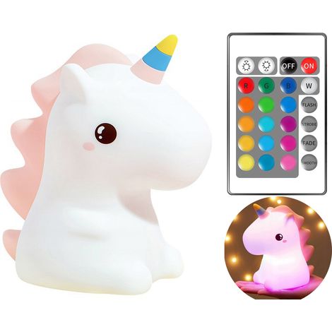 Lampada notturna a LED in silicone a forma di unicorno, morbida, senza fili + telecomando (1/5)