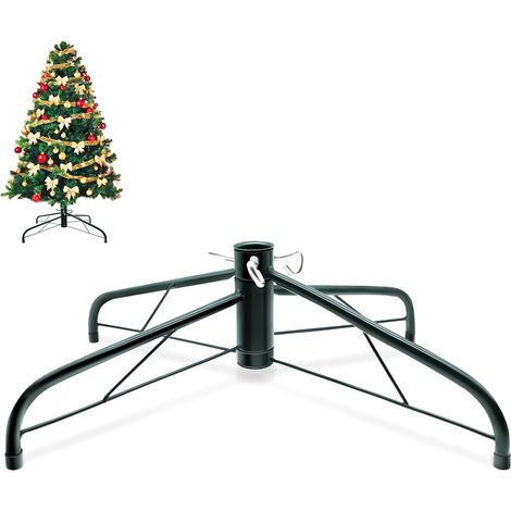 Support de sapin de Noël - 50 cm - Pour sapin de Noël artificiel - Base en croix - 210 cm - Pliable - Avec trou de 2,2 cm - Vert (1/4)