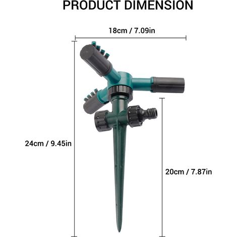 Arroseur rotatif à 360 degrés avec pulvérisateur à trois bras et bouchon de terre en plastique, buse réglable d'irrigation, outil rotatif automatique pour arroser la pelouse du jardin (1/5)
