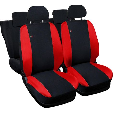 Lupex shop - Coprisedili Auto Compatibili per Golf, Made In Italy, set di copri sedili anteriori e posteriori, tessuto poliestere, colore - Nero / Rosso