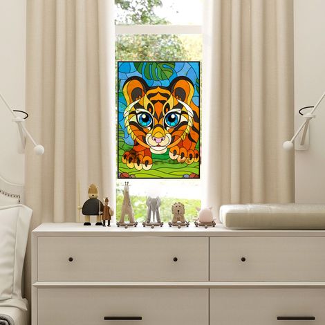 Sticker Autocollant Electrostatique Tigre Bébé 67x47cm - Déco Chambre Enfant - Vitrail pour Enfants (1/2)