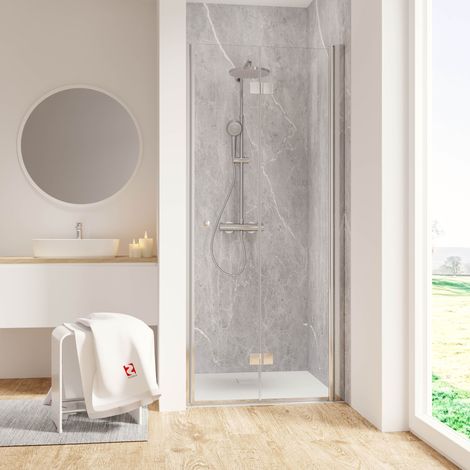 Porte de douche pivotante-pliante, verre 6 mm, profilé aspect chromé, Garant, Schulte, 80 x 200 cm, ouverture vers la droite