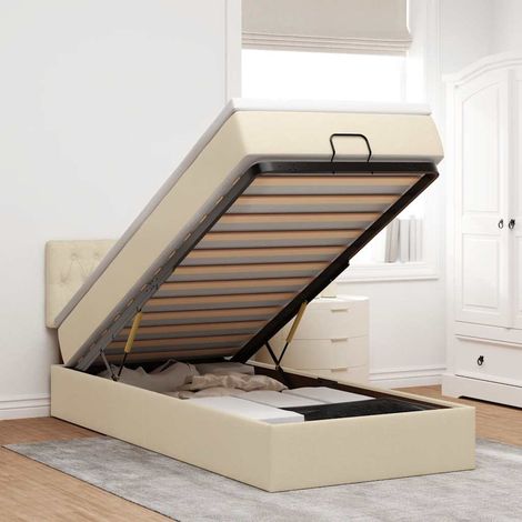 vidaXL Cadre de lit ottoman avec matelas crème 80x200 cm tissu (1/5)