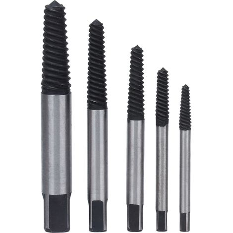 Lot de 5 extracteurs de goujons acier carbone traitement thermique noir pour vis cassées rouillées tuyaux (1/5)