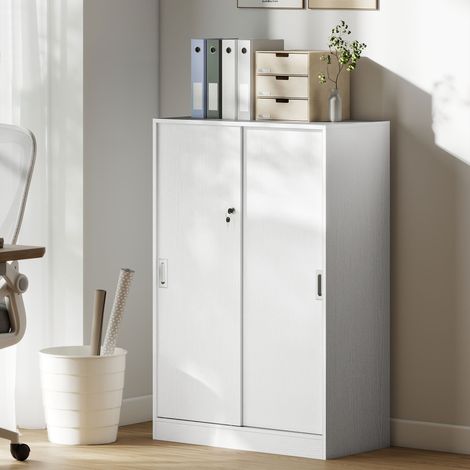 Armoire de bureau 3 étagères - bureau et garage 80x40x120 cm - rangement pour studio - portes coulissantes et clés de sécurité - blanc