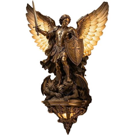Applique murale vintage en résine représentant l'archange Michel – LED – pour chambre salon ou couloir - A (1/5)