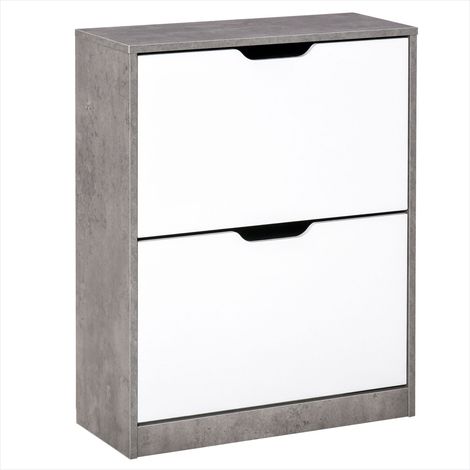 Meuble à chaussures 2 portes 62,5 x 26 x 81 cm gris et blanc (1/5)