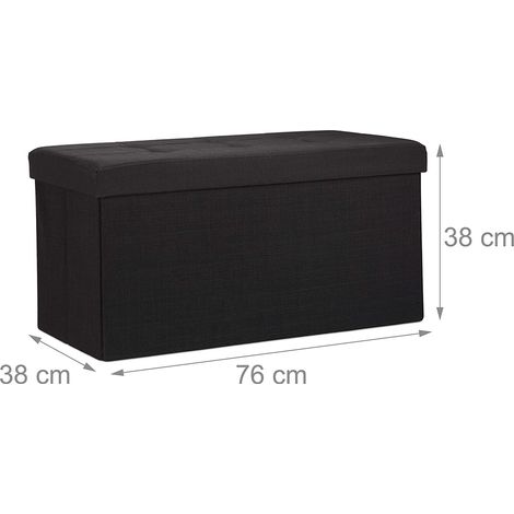 Panca sgabello pouf contenitore pieghevole poggiapiedi 76 cm lino nero 130002337