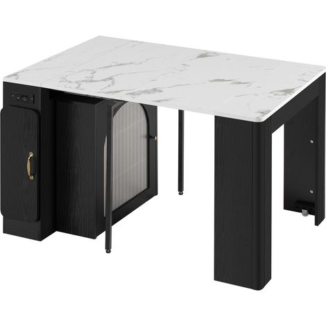 Isola cucina su ruote estensibile nero con piano effetto marmo e prese USB Type-C (1/5)