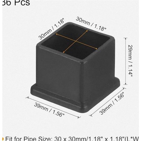 Embouts carrés pour pieds de chaise en PVC, 36 pièces, noirs, 30 mm x 30 mm (1/5)