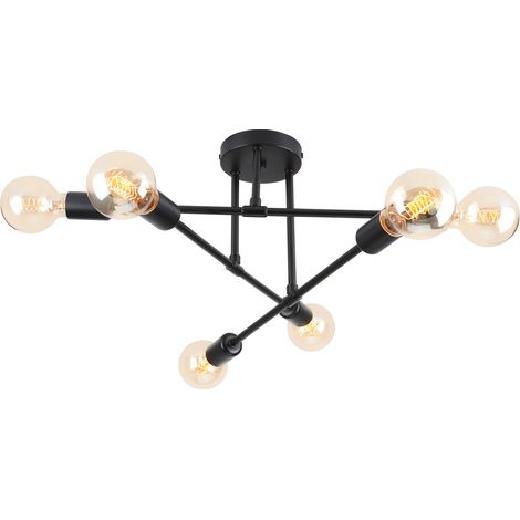 Plafones Modernas Plafones De Interior Lampara Techo Vintage Retro Negro, 6 Luces Para Cocina Pasillo Dormitorio Sala De Estar