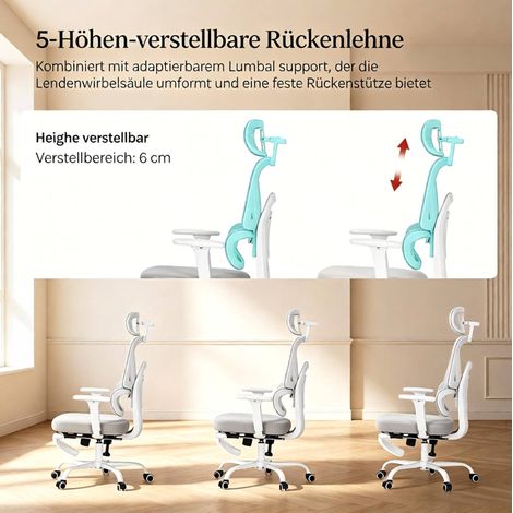 Ergonomischer Bürostuhl 53x46 cm aus grauem Mesh mit Fußstütze für Homeoffice – MEUBLIV (1/5)
