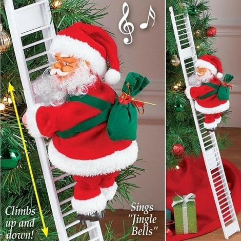 Santa Claus - Electric Chimney Climber - Outdoor Christmas Decoration - 23x9 cm - Plastic And Fabric - 100 cm Rope - Requires 3x AA Batteries (1/5)