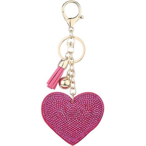 (rose) 1 En Cuir Amour Coeur Keychain Premium Cristal De Voiture Porte-cls Valise Sacs Dos Accessoires Charme Avec Glands (1/4)