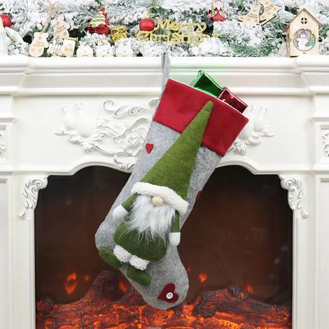 Chaussettes de Noël extra larges, sac cadeau pour enfants avec lutins, décoration à suspendre pour les fêtes de Noël, décoration de sapin de Noël, gnome vert (1/5)