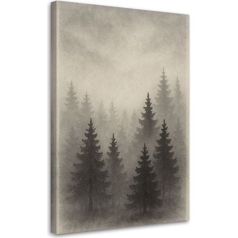 Quadro su tela, Bosco Alberi Nebbia Grigio Acquerello - 40x60 (1/3)