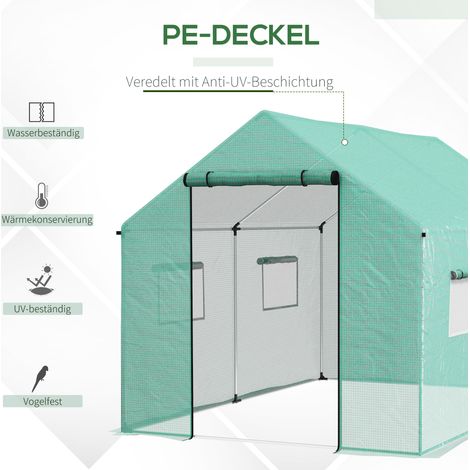 Serre tunnel en acier galvanisé 2x3x2 m, porte et fenêtres enroulables, structure résistante, couleur verte (1/4)