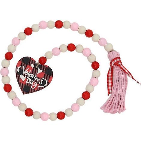 Guirlande de perles en bois avec pompon et pendentif cœur à carreaux pour la Saint-Valentin - Saint-Valentin (1/5)