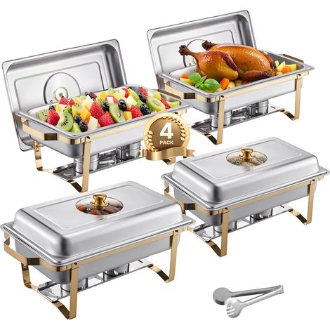 8 Qt 4 Pack réchaud Buffet ensemble chafer en acier inoxydable avec 4 casseroles pleine taille rectangulaire serveur chauffant de restauration (1/5)