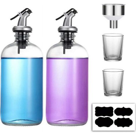 Bouteille Verre - Distributeur Liquide 473 Ml - Pour Salle De Bain Et Cuisine - Bouchon Verseur Inclus - Lot De 2 (1/5)