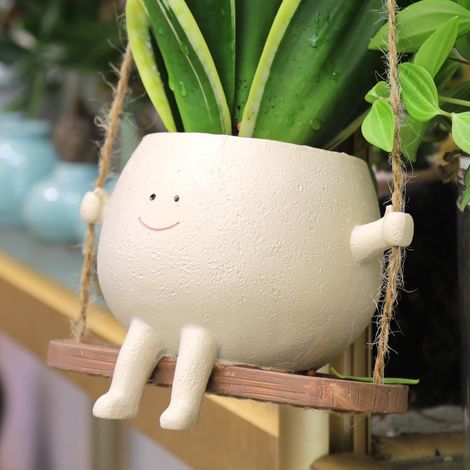 Smiley Face Hanging Planters Pots Swinging Plant Holder for Indoor Plants Cute Flower Pots, Small Hanging Planter Funny Succulents Plants Live Houseplants Gift for Mother, Christmas Plant Lovers (1/5)