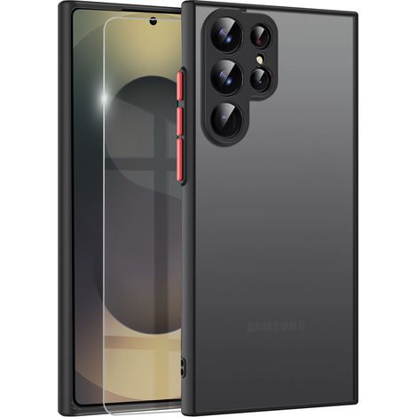 Custodia in silicone per Samsung Galaxy S25 Ultra, con protezione per la fotocamera, trasparente/nera + vetro 9H per lo schermo (1/5)