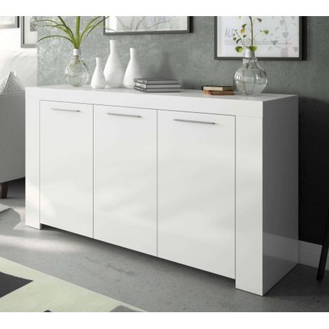 Buffet avec 3 portes décor blanc Artic -144 x 80 x 42 cm -PEGANE- (1/2)