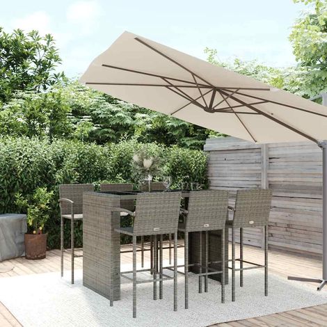 vidaXL Ensemble de bar de jardin 7 pcs gris résine tressée (1/5)