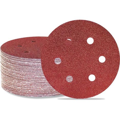 Lot de 50 disques de ponçage 150 mm 6 trous Grain 80 Papier abrasif Orbital aléatoire pour travail du bois, automobile, métal (1/5)